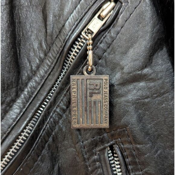 Vintage Ralph Lauren x Chaps U.S ARMY 100% Leather Moto Jacket Men's S in black - Picture 5 of 9